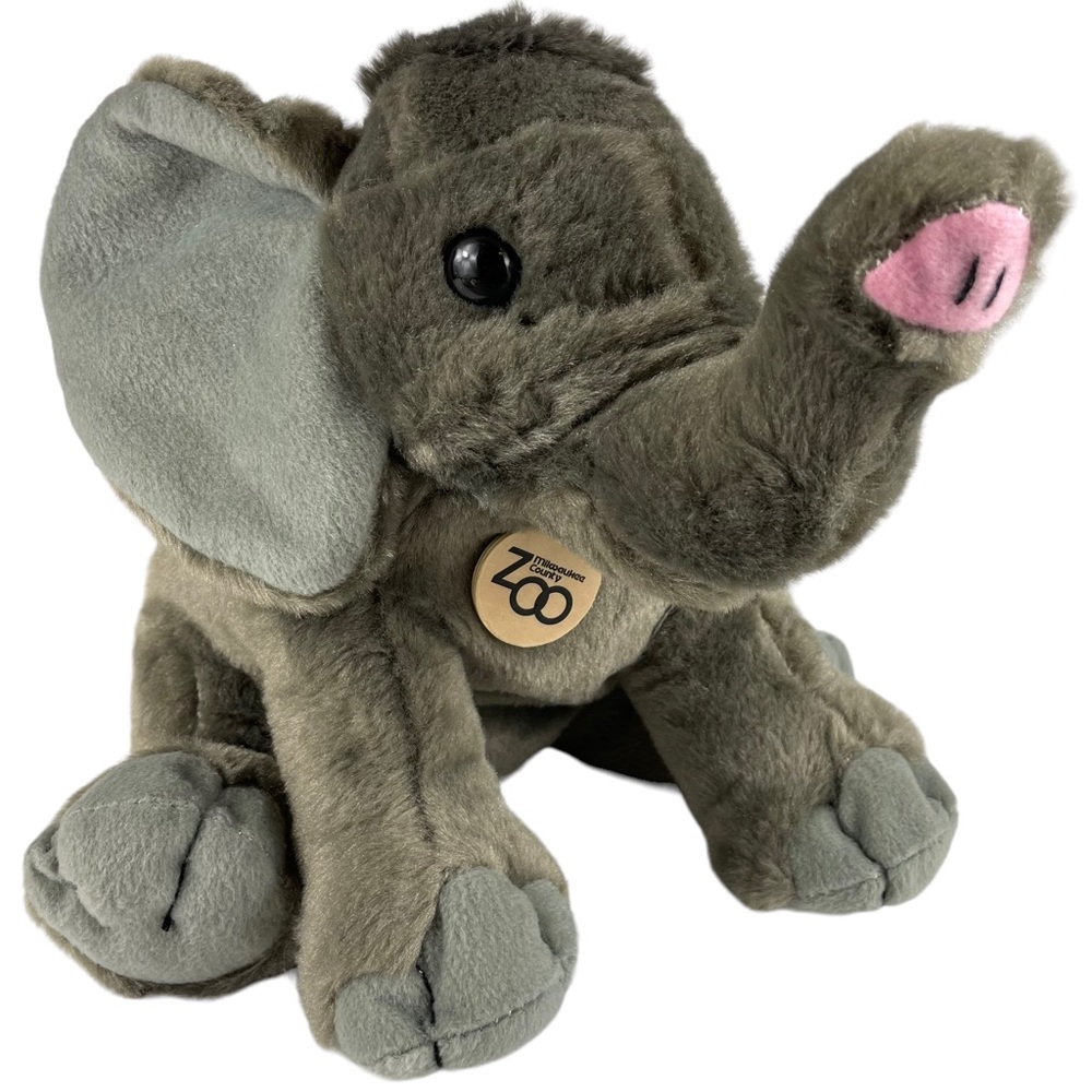Wild Republic Baby Elephant Milwaukee County Zoo Beanie Plush Wooden Charm 12”